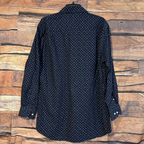 Paul Fredrick Navy Blue Paisley Long Sleeve Dress Shirt Button 16 x 33 Flip Cuff - Picture 4 of 7